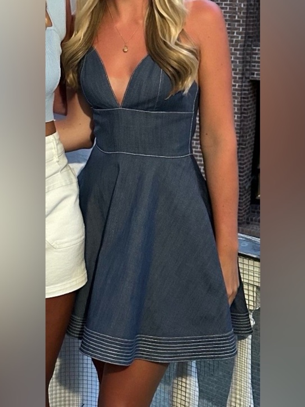 Alexis Denim Halter Fit & Flare Dress - Blue (gorgeous construction)